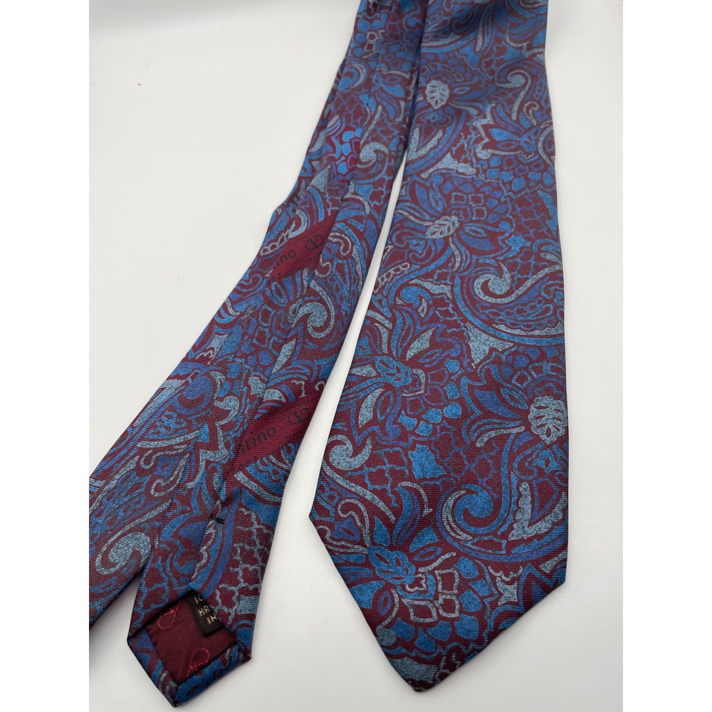 Valentino Cravatte Silk Tie Mens Blue Burgundy Paisley Hand Made Italy 3.5"
